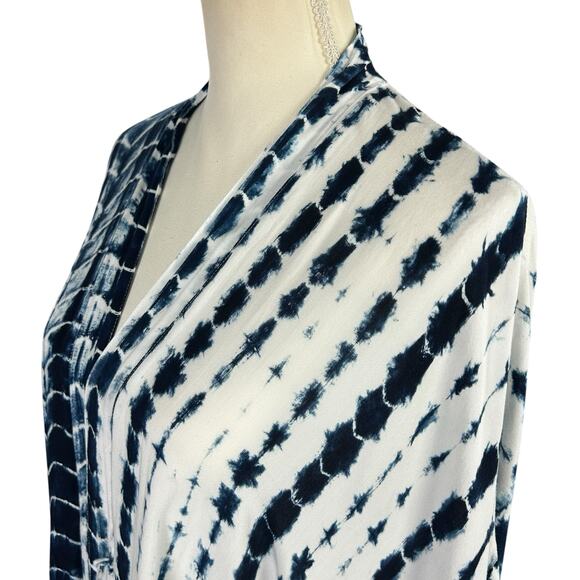 Style Park 1 Kimono One Size Blue White Pockets Single Button Closure Cover Up - Picture 2 of 12